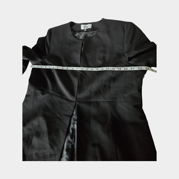 Le Suit Black Long Blazer Collarless Jacket Structured Career Minimalist Open 18 - Picture 4 of 16